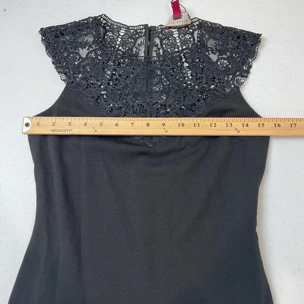 Ted Baker‎ Violina Mini Dress Size Large Black Lace Trim Jersey Sleeveless Party